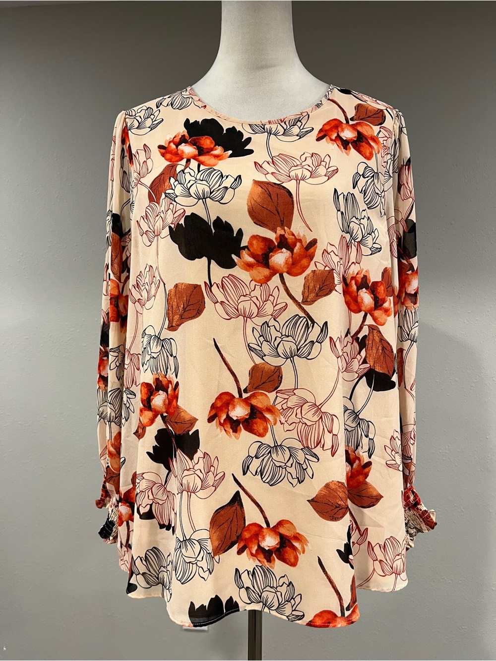 Ava & Viv Peach Floral Long-Sleeve plus size blouse size 1X
